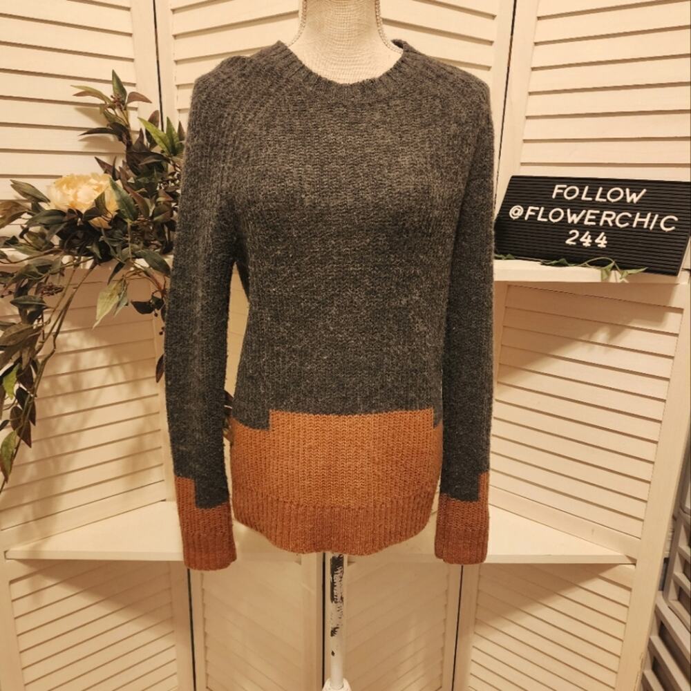 MADEWELL COLOR BLOCK TAN/GRAY ALPACA BLEND SWEATER SIZE MED